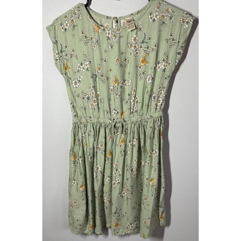 Oshkosh B'Gosh Girls Floral Dress Size 12 Green Short Sleeve Stretchy Cute Girly